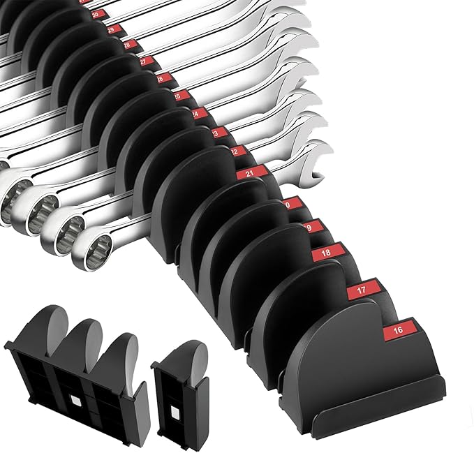 32PCS Magnetic Wrench Organizer - Modular Wrench Holder Set for Tool Drawer Storage, With Metric & SAE Labels, Tool Holder for DIY Mechanics, Fit for Screwdriver, Ratchet, Widget - Black