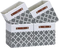 Temary 11x11x11 Cube Storage Bins Cube Organizer Bins 4 Pack Canvas Storage Bin for Home, Cube Storage Basket with Leather Handles(Grey Lattice)