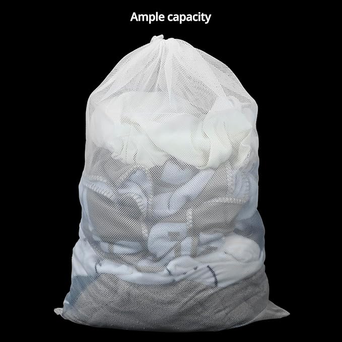 QWORK Mesh Laundry Bag, 4 Pack 24" x 36" Machine Washable Travel Laundry Bags for Laundry, College Dorm, Laundromat Outdoor Activities, White