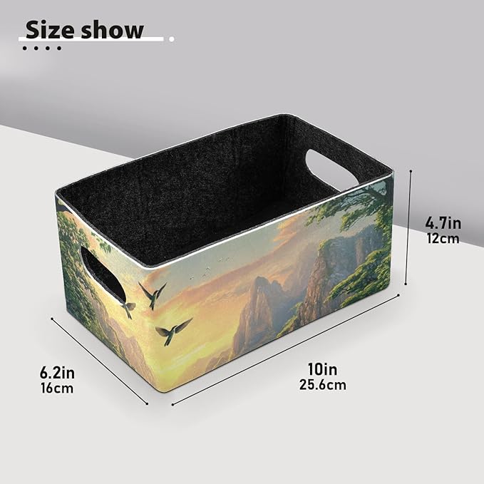 Mountain Forest Trees Green 02 Closet Storage Bins 2 Pcs Felt Open Home Storage Containers Organizer with Handles Collapsible Shelf Basket for Home Office Craft Room Classroom Fabric