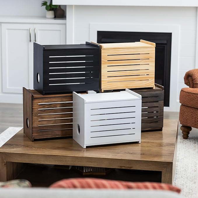 Wooden WiFi Router Storage Box - Deluxe Wall Mountable Decorative Modem Shelf Hider Cover with Cable Management System - Rustic Home Organization Solution for Routers Up to 11" Tall - Pine
