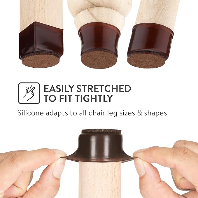 Aneaseit Chair Leg Floor Protectors - 16 pcs Dark Walnut - Felt Bottom Silicone Pads for Hardwood Floors & Furniture Feet - Rubber Caps for Chairs - Medium