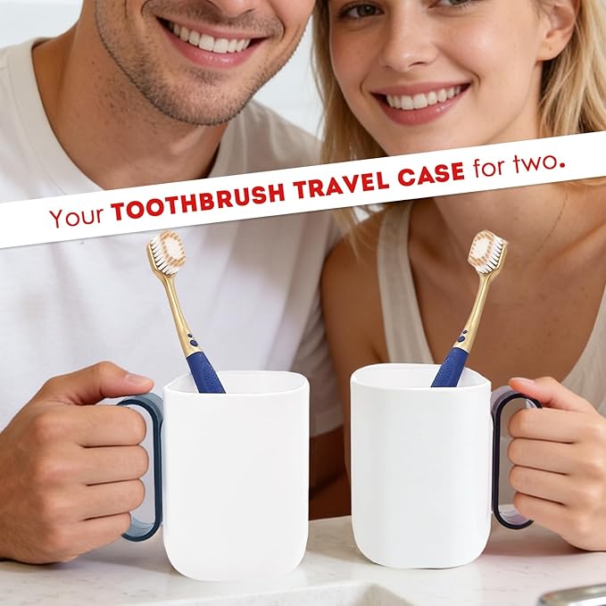 Toothbrush Travel Case,Toothbrush Holder and Rinse Cup with Handle Travel Toothbrush Holder,Multifunctional Toothbrush Cup,Large Capacit Travel Toothbrush Holder with Mouthwash Cup(Purple+Blue)