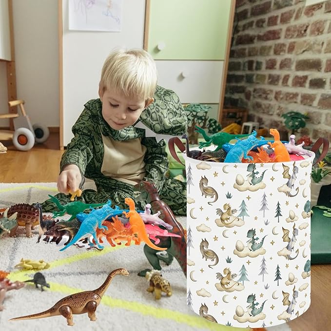 Dinosaur hamper,Dinosaur Collapsible Kid Room Basket,Cloud moon star dragon egg laundry hamper for kids,Nursery hamper,party gift basket,Shelf Book Basket(Cute dinosaurs)