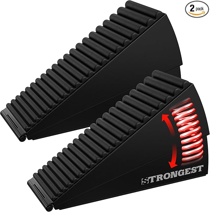 Strongest Home 2 Pack XL Adjustable Door Stopper with Spring – Heavy Duty Wedge for Oversized, Thick & Heavy Doors, Anti-Slip Rubber Grip, Commercial, Home & Outdoor Use on Carpet, Wood & Tile - Black