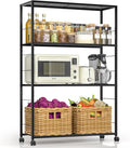 4 Tier Wire Shelving, Rolling Storage Rack with Wheels, Metal Shelving Unit with Adjustable Shelf, Black Shelves for Kitchen, Garage, Pantry & Closet Organizer 32.7" L x 11.8" D x 49.2" H