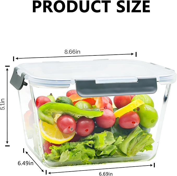 2 Pack Large Glass Food Storage Containers with Lids 85oz/10.5cup Big Airtight Storage Containers for Rotisserie Chicken Meal Prep Leftovers, BPA Free & Leak Proof, Microwave, Oven Safe (gray)