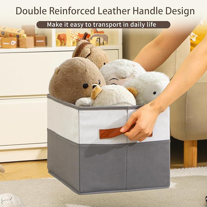4 Pack Large Storage Bins with Handle,Storage Baskets for Shelves,Fabric Closet Organizer for Organizing Clothes Blanket,Collapsible Storage Bins,Sheet Organizers and Storage,14”x10”x9.5”
