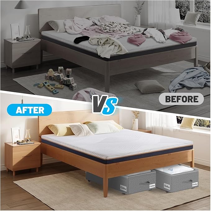 Under Bed Storage with Wheels, 2-Pack 10" Height XXL 60L Rolling Storage Bins, Quick Assembly Underbed Shoe Storage Containers with Clear Lid & Label, Dorm Under bed Drawers for Clothes, Shoes, Grey