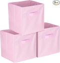 uxcell 3Pcs Fabric Storage Bins, 11 Inch Cube Storage Bin Foldable Storage Cube Organizer Bins with Handles for Shelf Closet, Nursery Home, Bedroom(Pink)