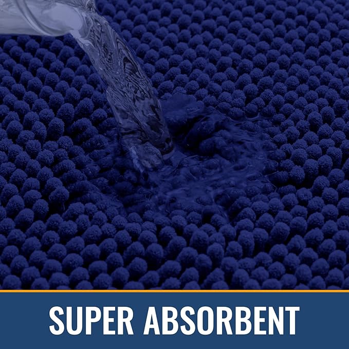 Arotive Bathroom Toilet Rugs U Shaped 24x20, Extra Soft Absorbent Shaggy Chenille Contour Bath Rugs for Toilet, Machine Washable Non-Slip Contoured Bath Mats, Navy