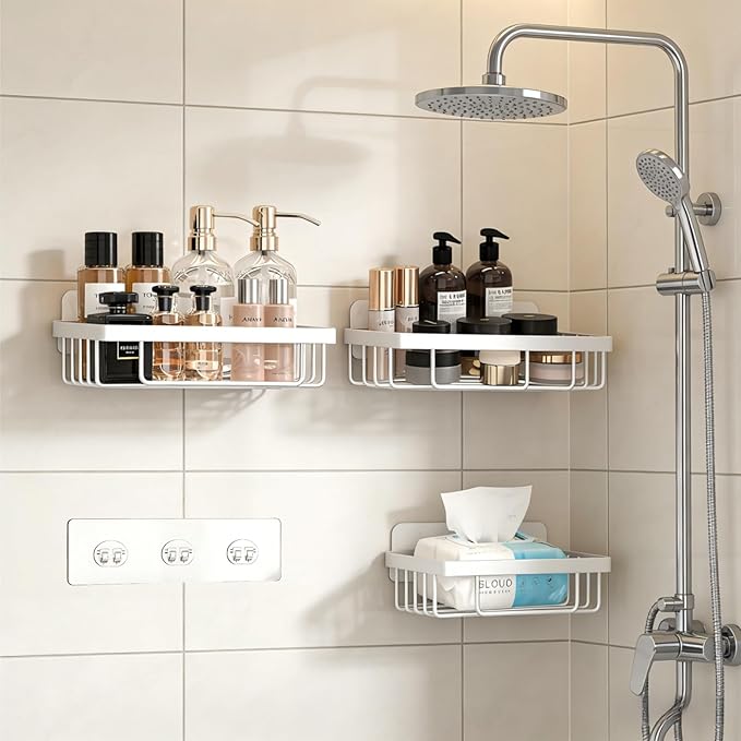 5 Pack Shower Caddy Adhesive Replacement, WaterProof Strong Shower Shelf Adhesive Hooks, No Drilling for Corner Shelf Basket, Bathroom Storage Shelves, Kitchen Racks and Soap Holde