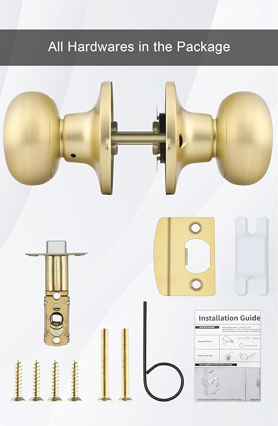 Goldenwarm Gold Closet Door Knobs, Passage Door Knobs, Brushed Gold Door knob Without Lock for Hallway, Closet(3 Pack)