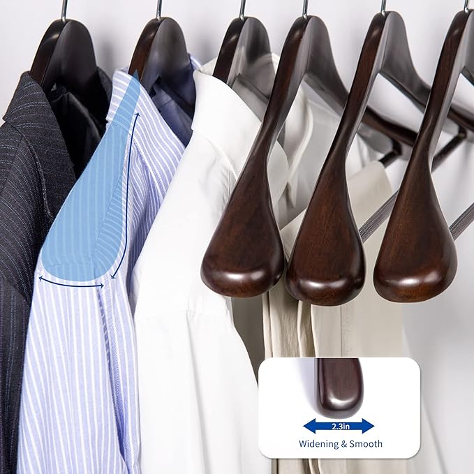 Nature Smile Luxury Mahogany Wooden Suit Hangers - 6 Pack - Wood Coat Hangers,Jacket Outerwear Shirt Hangers,Glossy Finish with Extra-Wide Shoulder, 360 Degree Swivel Hooks & Anti-Slip Bar with Screw