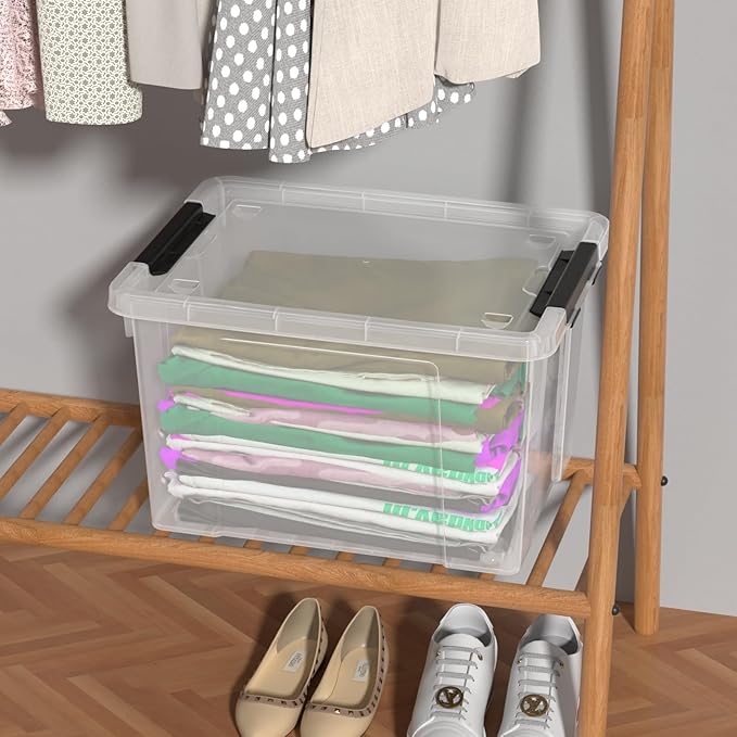 Aninhao 34 Quart Plastic Latching Storage Box with Wheels, 4-Pack Clear Storage Bins with Lids