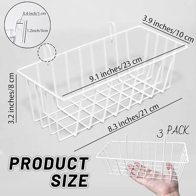 3PCS Wire Baskets,Metal Wire Storage Basket,Wall Hanging Bin and Display Basket for Kitchen,Cabinet,Pantry,Bathroom,Home Decor Supplies,Potted Plants,White