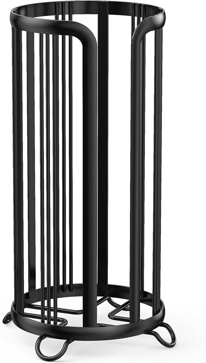 Toilet Paper Holder Stand, Freestanding Toilet Tissue Organizer, Minimalistic Storage Solution, Reserve Mega Rolls- Black
