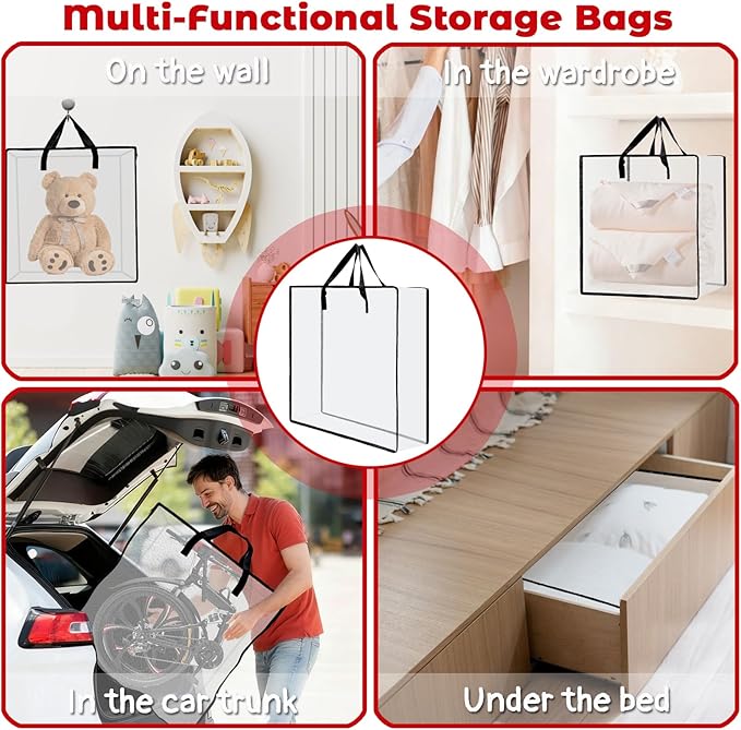 Wreath Storage Bag, 26 Inches Wreath Storage Container Christmas Decoration Garland Container Clear Storage Bags Moving Bag for Wreaths Clothes Gift Pillow Under Bed Storage (Transparent - 2 PACK)