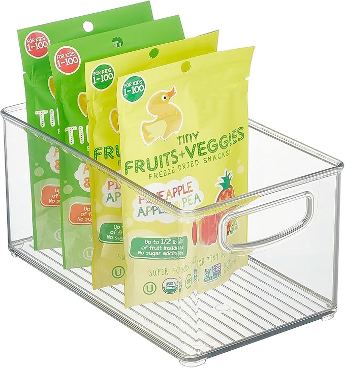 mDesign Plastic Baby Nursery and Food Organizer - Storage Holder Bin with Handles for Closet, Cupboard, Cabinet, Drawers, Shelves - Holds Canned Food, Bottles - Ligne Collection - 2 Pack - Clear