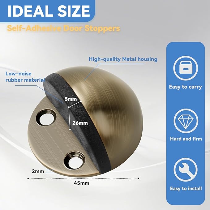 Floor Mounted Door Stops, Stainless Steel Door Stoppers for Floor, Floor Door Stop Mounted Half Moon, with Screws, for Hard Floor Concrete Floor(Bronze,2 Pcs)
