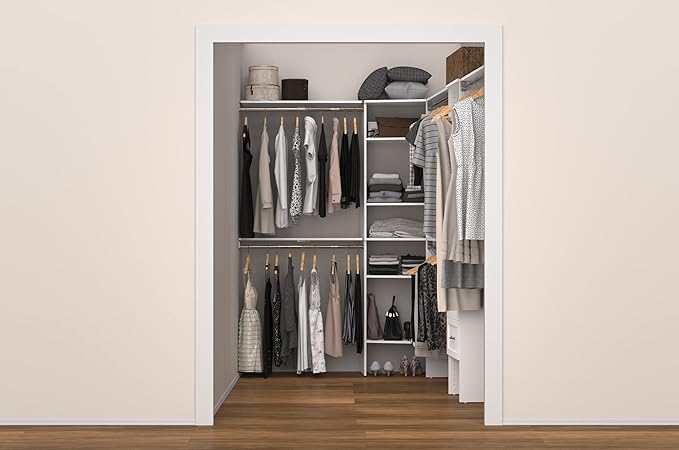 ClosetMaid SuiteSymphony Wood Corner Shelf Unit, 2 Shelves, Adjustable, Stacking, For Storage, Closet, Clothes, Shoes, Décor, Pure White