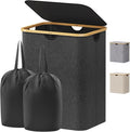 Lifewit 120L Laundry Basket with Lid, Clothes Hampers for Laundry with Bamboo Handles and 2 Removable Bag, Large Foldable Laundry Hamper for Bedroom, Bathroom, Dorm, Laundry Room, Dark Gray