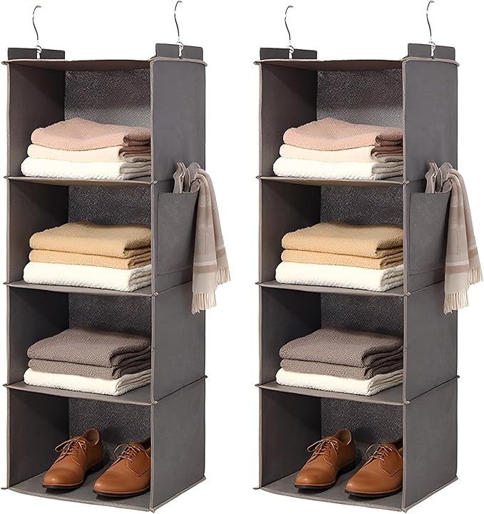 Hanging Closet Organizer 4 Shelf - Hanging Cube Organizer with Pockets, Sweater Shoe Storage, Max Storage for RV Closet, Grey (2)