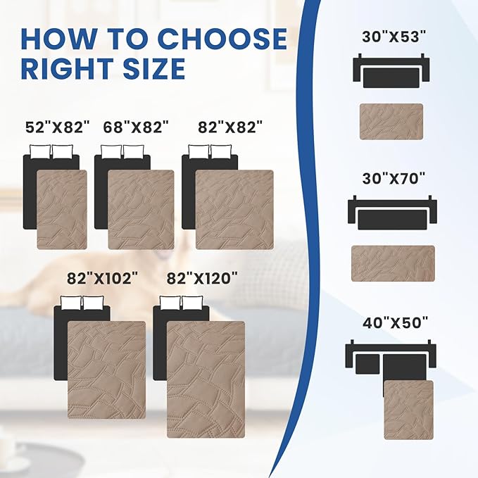 Waterproof Couch Covers for Pets, Waterproof Dog Bed Cover, Anti-Slip Soft Dog Blankets, Couch Cover for Dogs Washable, Pet Blanket for Puppy Large Dogs Cat (30x53 Inch, Khaki)