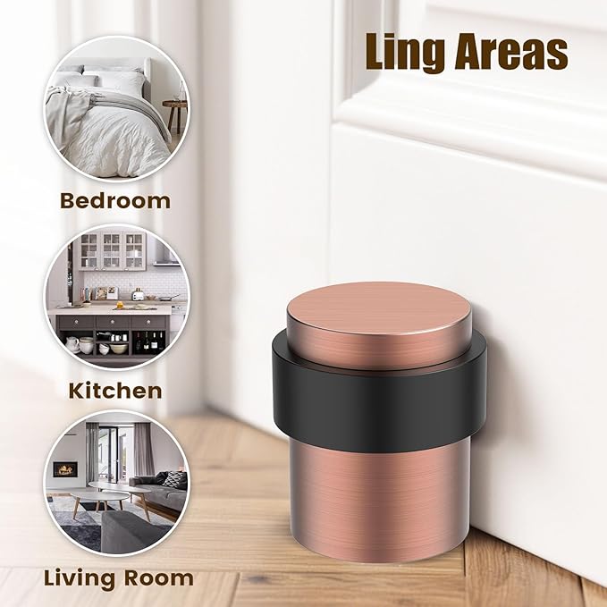 2 Pack Antique Copper Door Stoppers for Floor Mounting， Door Stopper Heavy Duty，304 Stainless Steel Cylindrical Made with Rubber Bumper，Floor Mount Door Holder Keep Door Open