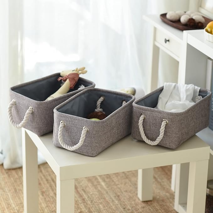 Sacyic Small Fabric Storage Baskets (6-Pack), Foldable Gift Baskets with Rope Handles for Home & Office Organization