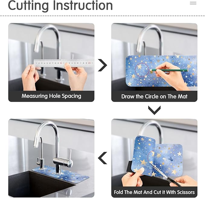 Blue Romantic Golden Stars Gradient Kitchen Sink Splash Guard Sink Faucet Mat Faucet Handle Drip Catcher Drain Mats for Kitchen Bathroom Countertop Absorbent Dish Drying Pad 2Pac