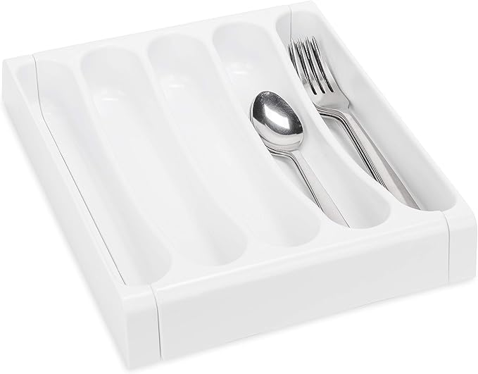 Camco Adjustable Cutlery Tray - Designed for RV and Compact Kitchen Drawers, Adjusts Between 9" and 13" for an Easy Custom Fit -White (43503)