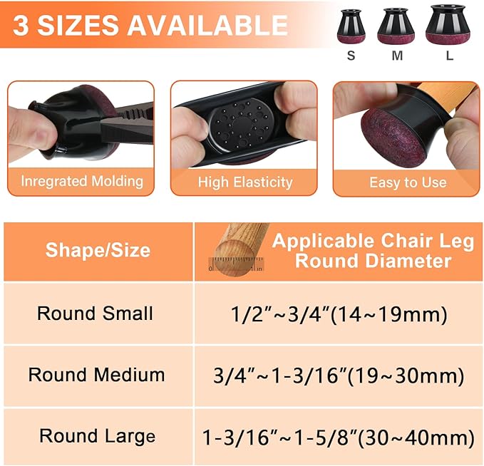 YOZON Small Chair Leg Floor Protectors for Hardwood Floors 32 Pack Felt Furniture Pads Silicone Caps Anti-Scratch Reduce Noise Black Round Small Fit 1/2" to 3/4" (14-19mm)