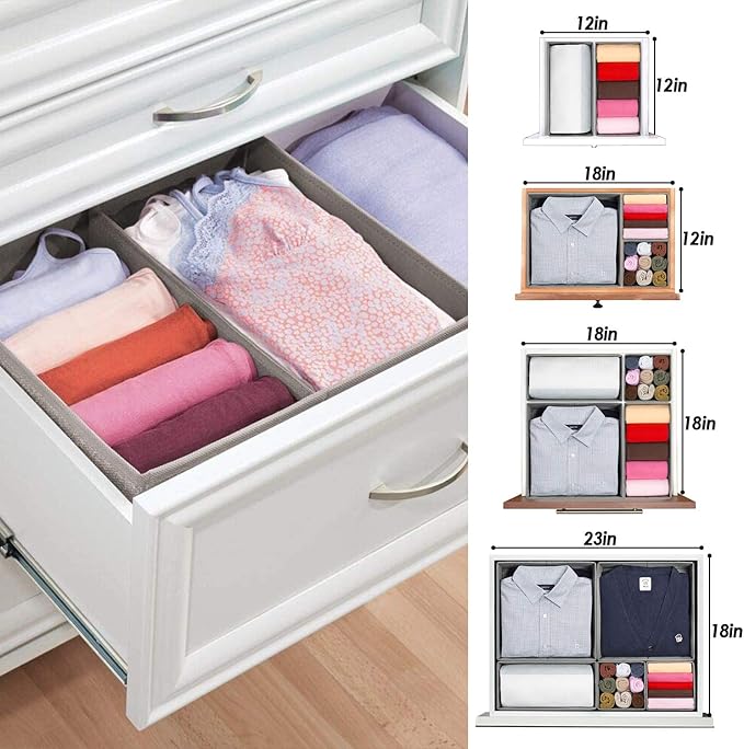 Criusia Foldable Underwear Drawer Organizer, Closet Dividers, Storage Box for Clothes, Socks (6 Bins, Gray) (Pack of 2)