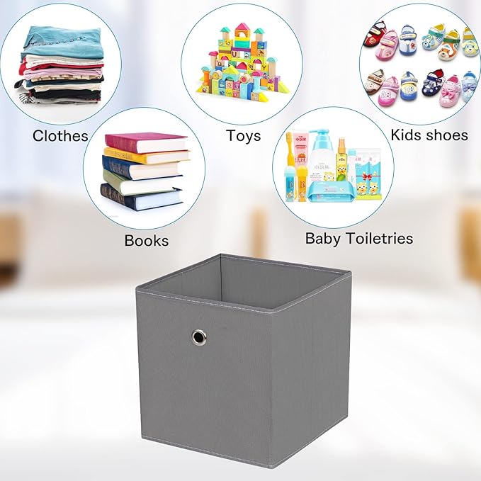 Fabric Cubes Storage Containers,11 Inch Cloth Storage Cube Foldable Storage Bins Cubes Organizer Baskets with Handles for Shelf,Closet,Nursery,Set of 1,(Grey)