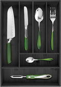 silverware tray organizer– Flatware Utensil Cutlery Silverware Holder for Drawer – Small Extra-Deep Wooden Kitchen Drawer Organizer Divider for Spoons Forks Knives (6-Slots, Black)