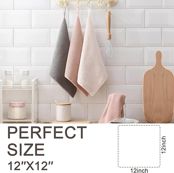 K&janet6am Dish Cloths for Washing Dishes, 12 Pack Kitchen Dish Cloths, Super Absorbent Microfiber Cleaning Cloth, Premium Waffle Dish Towels for Kitchen, 12x12 Inches