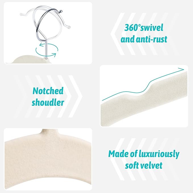 Sishynio Premium Velvet Shirt Hangers 30 Pack, Non-Slip 360° Swivel Hook Slim Flocked Coat Hanger, Space Saving Felt Hanger for for Tank Top, Blouses, Strappy Dresses