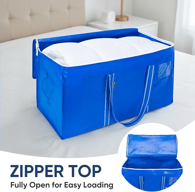 BALEINE 2-Pack Oversized Moving Bags with Reinforced Handles, Heavy-Duty Storage Tote for Clothes, Moving Supplies (Royal Blue, 2-Pack)