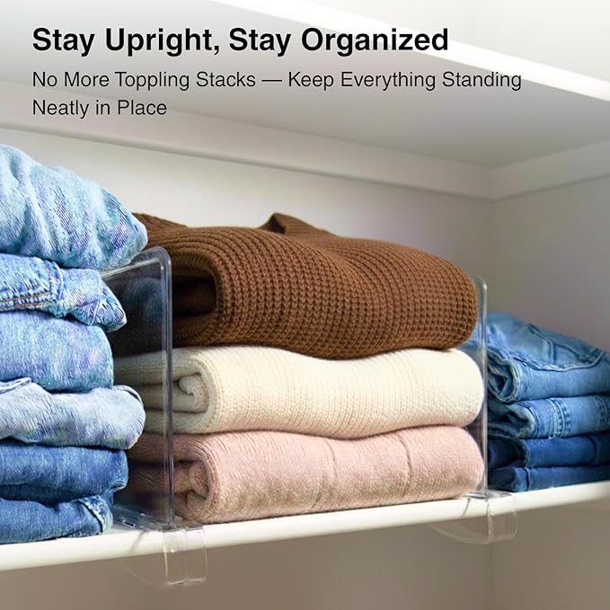 Shelf Dividers Purse Organizer for Closet: 16-Pack Acrylic Bag Storage Organizer for Handbags, Clutches, Clothes, Sweater, Towel on Wood Shelves