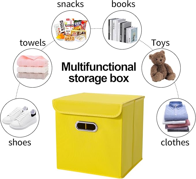 Closet Organizers Fabric Storage Bins With Lids Collapsible Cube Storage Organizer Basket With Handles,Storage Boxes for Clothes Storage,Office,Laundry,Shelves,6 Pack,(multicolour)