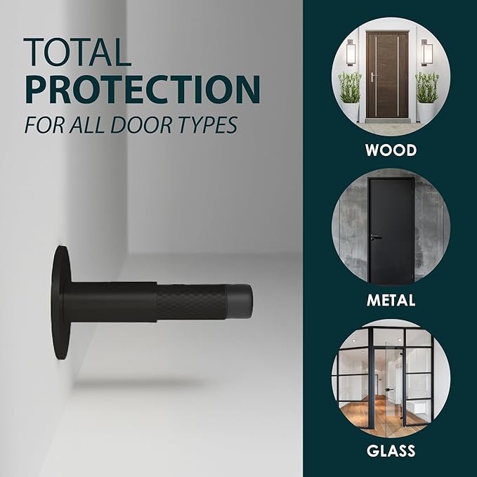 Mega Handles Knurled Baseboard Door Stopper - Heavy Duty Door Stoppers for Bottom of Door, Zinc Alloy Door Stops with Rubber Tip - Matte Black