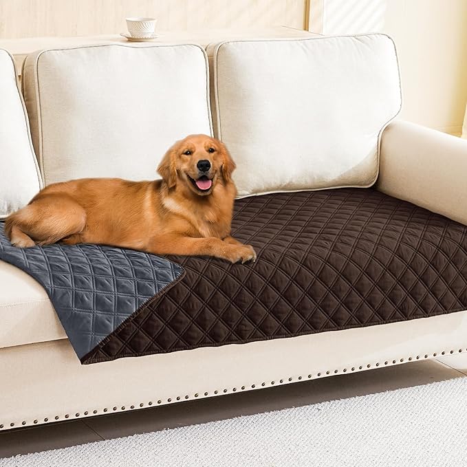 Smiry Waterproof Dog Bed Cover Pet Blanket, Soft Washable Dog Blanket for Furniture Bed Couch Sofa Reversible, Checkered (30"x90", Chocolate/Dark Grey)