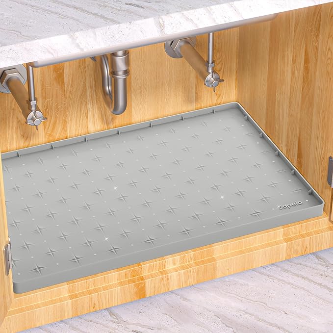 Sdpeia Under Sink Mat 22"×14" Waterproof Silicone Cabinet Liner & Sink Protector for Kitchen & Bathroom, Multi-Purpose Organizers Tray for Pets, Laundry, Cat Litter Mat