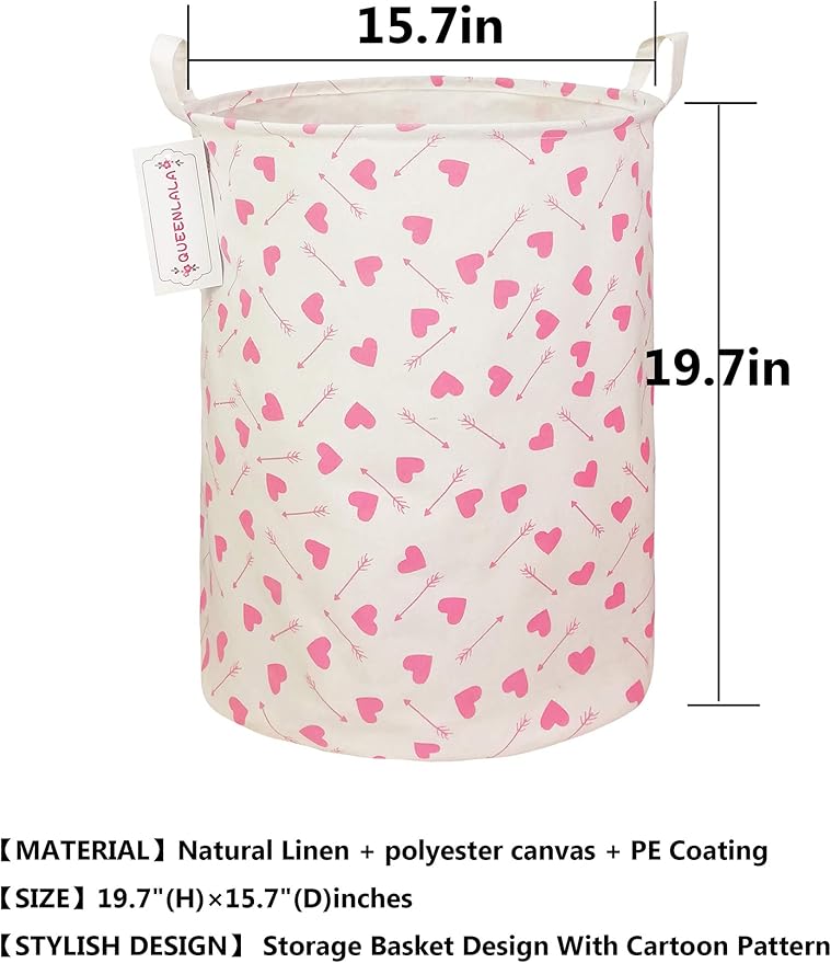 QUEENLALA Large Storage Basket,Laundry Hamper/Bathroom/Home Decor/Collapsible Round Storage Bin,Boys and Girls Hamper/Boxes/Clothing(Heart Arrow)
