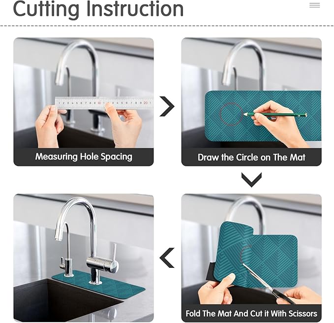Kitchen Sink Splash Guard 1 PC 14.7 Inch Sink Faucet Mat Splash Guard for Bathroom Countertop Water Absorbent Foldable Cuttable Soft Washable Dark Green Geometric Art