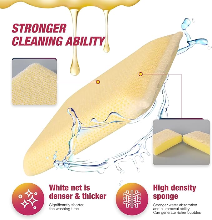 16 Pads Kitchen Sponges All-Purpose Non Scratch Dish Sponge，Multipurpose Used for Cleaning Kitchen Pans, Tableware, and Non Stick Cookware MGLDEM