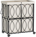 VIPLEO Laundry Hamper with 2 Section, Large 105L Rolling Laundry Basket with Wheels, Metal Heavy Duty Laundry Hamper with Detachable Bags, Dirty Clothes Hamper Organizer for Bedroom, Bathroom(Beige)
