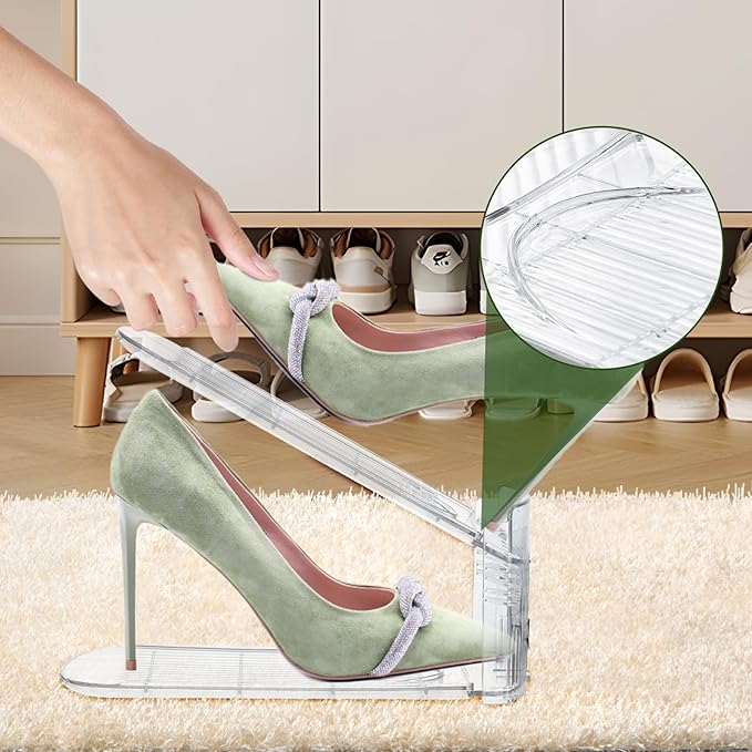 MOOKNAT Clear Shoe Slot Organizer, 12 Pack Adjustable Shoe Slots Organizer for Closet Clear Shoe Stackers Shoe Rack Holder Shoe Space Savers for a Pair of Shoes
