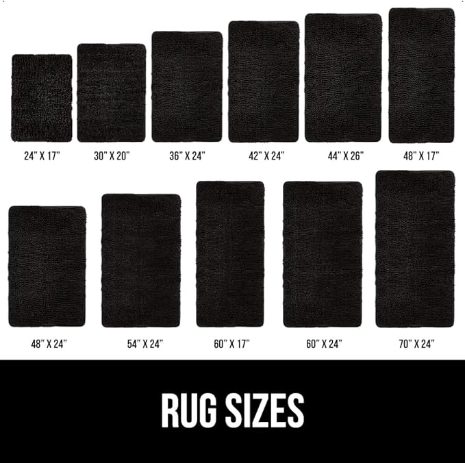GORILLA GRIP Bath Rug Mat 48x17, Thick Soft Absorbent Chenille, Quick Dry Microfiber Mats, Rubber Backing Washable Shower Floor Rugs, Bathmat Runner, US Designed Bathroom Home Decor Accessories Black
